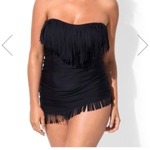 Fringe Bandeau Black Swimsuit Top